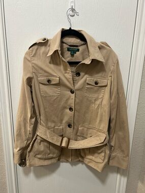 Lauren Ralph Lauren Tan Safari Utility Jacket Belted Cotton Woman’s Size Medium